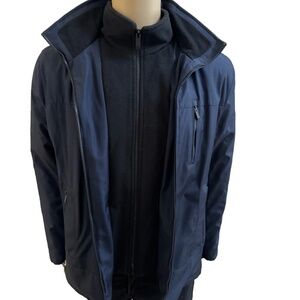Designer Calvin Klein Mens Hooded Navy Blue Jacket with Inner Fleece Bib S $250